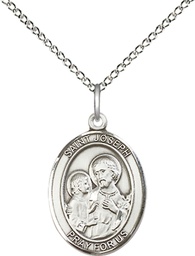 [8058SS/18SS] Sterling Silver Saint Joseph Pendant on a 18 inch Sterling Silver Light Curb chain