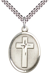 [0783SS/24S] Sterling Silver Cross Pendant on a 24 inch Light Rhodium Heavy Curb chain