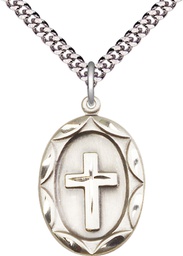[0801YSS/24S] Sterling Silver Cross Pendant on a 24 inch Light Rhodium Heavy Curb chain