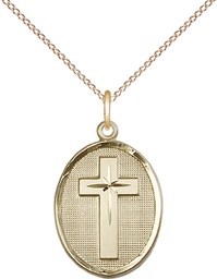 [0883GF/18GF] 14kt Gold Filled Cross Pendant on a 18 inch Gold Filled Light Curb chain