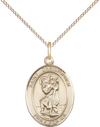 [8022GF/18GF] 14kt Gold Filled Saint Christopher Pendant on a 18 inch Gold Filled Light Curb chain