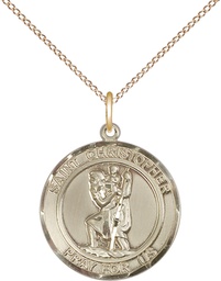 [8022RDGF/18GF] 14kt Gold Filled Saint Christopher Pendant on a 18 inch Gold Filled Light Curb chain