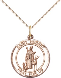 [8045RDGF/18GF] 14kt Gold Filled Saint Hubert of Liege Pendant on a 18 inch Gold Filled Light Curb chain
