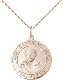 [8073RDGF/18GF] 14kt Gold Filled Saint Maximilian Kolbe Pendant on a 18 inch Gold Filled Light Curb chain