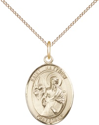 [8074GF/18GF] 14kt Gold Filled Saint Matthew the Apostle Pendant on a 18 inch Gold Filled Light Curb chain