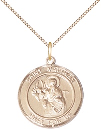 [8074RDGF/18GF] 14kt Gold Filled Saint Matthew the Apostle Pendant on a 18 inch Gold Filled Light Curb chain