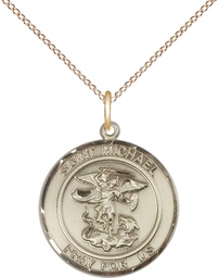 [8076RDGF/18GF] 14kt Gold Filled Saint Michael the Archangel Pendant on a 18 inch Gold Filled Light Curb chain