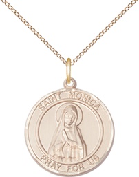 [8079RDGF/18GF] 14kt Gold Filled Saint Monica Pendant on a 18 inch Gold Filled Light Curb chain