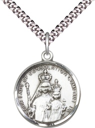 [0038SS/24S] Sterling Silver Our Lady of Consolation Pendant on a 24 inch Light Rhodium Heavy Curb chain