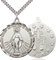 [0203MSS/24S] Sterling Silver Miraculous Pendant on a 24 inch Light Rhodium Heavy Curb chain