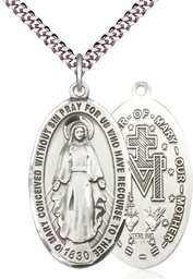 [0453SS/24S] Sterling Silver Miraculous Pendant on a 24 inch Light Rhodium Heavy Curb chain