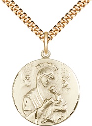 [0567GF/24G] 14kt Gold Filled Our Lady of Perpetual Help Pendant on a 24 inch Gold Plate Heavy Curb chain