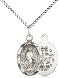 [0612MSS/18SS] Sterling Silver Miraculous Pendant on a 18 inch Sterling Silver Light Curb chain
