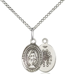 [0700SS/18SS] Sterling Silver Miraculous Pendant on a 18 inch Sterling Silver Light Curb chain