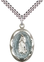 [0801EFSS/24S] Sterling Silver Our Lady of Guadalupe Pendant on a 24 inch Light Rhodium Heavy Curb chain