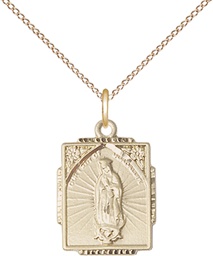 [0804FGF/18GF] 14kt Gold Filled Our Lady of Guadalupe Pendant on a 18 inch Gold Filled Light Curb chain