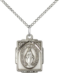 [0804MSS/18SS] Sterling Silver Miraculous Pendant on a 18 inch Sterling Silver Light Curb chain