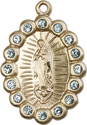[2009FAKT] 14kt Gold Our Lady of Guadalupe Medal with Aqua Swarovski stones