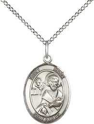 [8070SS/18SS] Sterling Silver Saint Mark the Evangelist Pendant on a 18 inch Sterling Silver Light Curb chain