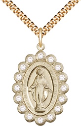 [2010CGF/24G] 14kt Gold Filled Miraculous Pendant on a 24 inch Gold Plate Heavy Curb chain