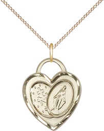 [3212GF/18GF] 14kt Gold Filled Miraculous Heart Pendant on a 18 inch Gold Filled Light Curb chain
