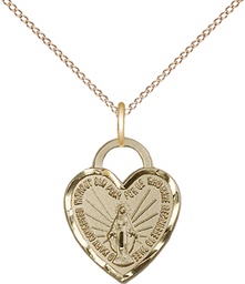 [3401GF/18GF] 14kt Gold Filled Miraculous Heart Pendant on a 18 inch Gold Filled Light Curb chain