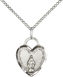 [3401SS/18SS] Sterling Silver Miraculous Heart Pendant on a 18 inch Sterling Silver Light Curb chain