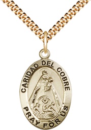 [4031GF/24G] 14kt Gold Filled Caridad del Cobre Pendant on a 24 inch Gold Plate Heavy Curb chain