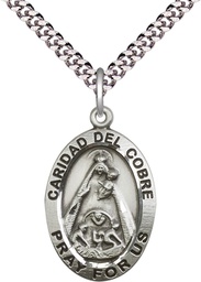 [4031SS/24S] Sterling Silver Caridad del Cobre Pendant on a 24 inch Light Rhodium Heavy Curb chain