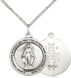 [4056SS/18SS] Sterling Silver Miraculous Pendant on a 18 inch Sterling Silver Light Curb chain