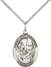 [8071SS/18SS] Sterling Silver Saint Mary Magdalene Pendant on a 18 inch Sterling Silver Light Curb chain