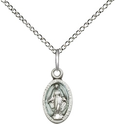 [4121EMSS/18SS] Sterling Silver Miraculous Pendant on a 18 inch Sterling Silver Light Curb chain