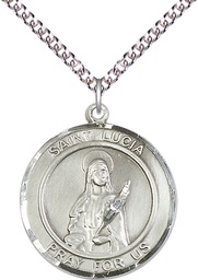 [7065RDSS/24SS] Sterling Silver Saint Lucia of Syracuse Pendant on a 24 inch Sterling Silver Heavy Curb chain