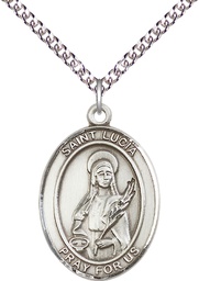 [7065SS/24SS] Sterling Silver Saint Lucia of Syracuse Pendant on a 24 inch Sterling Silver Heavy Curb chain