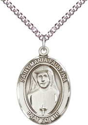 [7069SS/24SS] Sterling Silver Saint Maria Faustina Pendant on a 24 inch Sterling Silver Heavy Curb chain