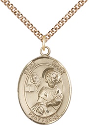 [7070GF/24GF] 14kt Gold Filled Saint Mark the Evangelist Pendant on a 24 inch Gold Filled Heavy Curb chain