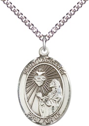 [7072SS/24SS] Sterling Silver Saint Margaret Mary Alacoque Pendant on a 24 inch Sterling Silver Heavy Curb chain