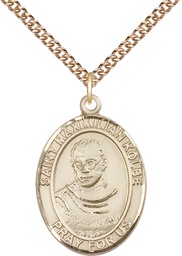 [7073GF/24GF] 14kt Gold Filled Saint Maximilian Kolbe Pendant on a 24 inch Gold Filled Heavy Curb chain