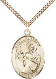[7074GF/24GF] 14kt Gold Filled Saint Matthew the Apostle Pendant on a 24 inch Gold Filled Heavy Curb chain
