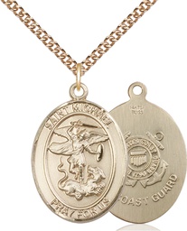 [7076GF3/24GF] 14kt Gold Filled Saint Michael Coast Guard Pendant on a 24 inch Gold Filled Heavy Curb chain