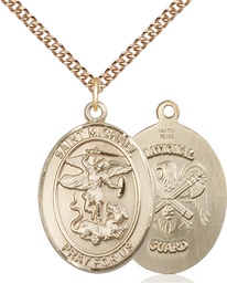 [7076GF5/24GF] 14kt Gold Filled Saint Michael National Guard Pendant on a 24 inch Gold Filled Heavy Curb chain