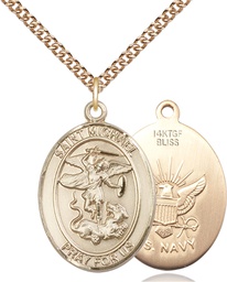 [7076GF6/24GF] 14kt Gold Filled Saint Michael Navy Pendant on a 24 inch Gold Filled Heavy Curb chain