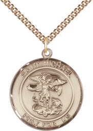 [7076RDGF/24GF] 14kt Gold Filled Saint Michael the Archangel Pendant on a 24 inch Gold Filled Heavy Curb chain