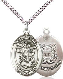 [7076SS3/24SS] Sterling Silver Saint Michael Coast Guard Pendant on a 24 inch Sterling Silver Heavy Curb chain