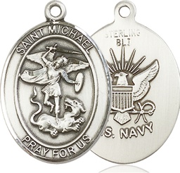 [7076SS6] Sterling Silver Saint Michael Navy Medal