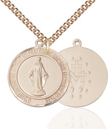 [7078RDGF/24GF] 14kt Gold Filled Miraculous Pendant on a 24 inch Gold Filled Heavy Curb chain
