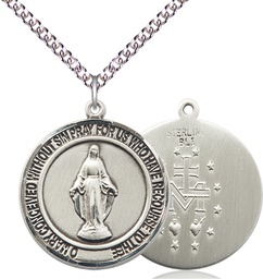[7078RDSS/24SS] Sterling Silver Miraculous Pendant on a 24 inch Sterling Silver Heavy Curb chain