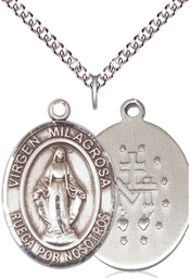 [7078SPSS/24SS] Sterling Silver Virgen Milagrosa Pendant on a 24 inch Sterling Silver Heavy Curb chain