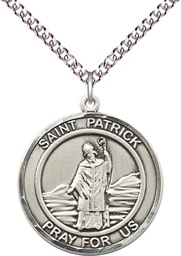 [7084RDSS/24SS] Sterling Silver Saint Patrick Pendant on a 24 inch Sterling Silver Heavy Curb chain