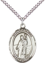 [7084SS/24SS] Sterling Silver Saint Patrick Pendant on a 24 inch Sterling Silver Heavy Curb chain